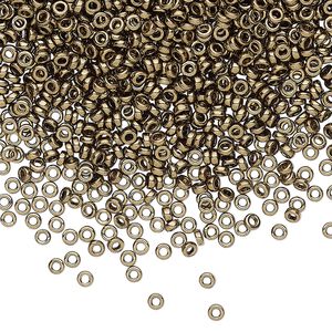 Seed bead, Miyuki, glass, pkg/10g, 2.2x1mm spacer rondelle, opaque metallic dark bronze, (SPR2.2-457).