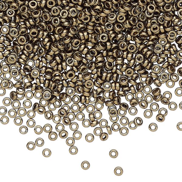 Seed bead, Miyuki, glass, pkg/10g, 2.2x1mm spacer rondelle, opaque metallic dark bronze, (SPR2.2-457). image number 0