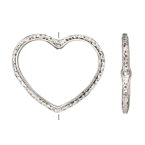 Bead frame, antique silver-finished "pewter" (zinc-based alloy), 28x24mm open heart with hammered edge, fits up to 16mm bead. Sold per pkg of 2. image number 0