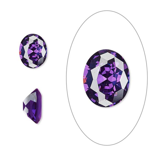 Gem, cubic zirconia, amethyst purple, 10x8mm faceted oval, Mohs hardness 8-1/2. Sold individually. image number 0