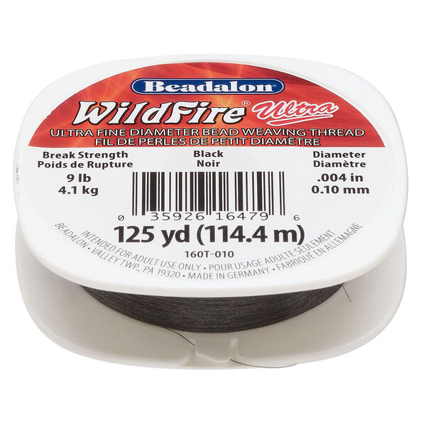 Thread, WildFire™ Ultra, polyester, black, size 0.1 weaving thickness. Sold per 125-yard spool. image number 0