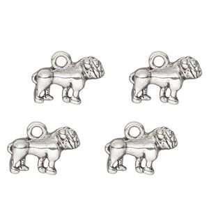 Charm, antique silver-finished "pewter" (zinc-based alloy) , 15x9mm single-sided bulldog. Sold per pkg of 4.
