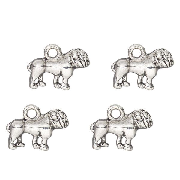 Charm, antique silver-finished "pewter" (zinc-based alloy) , 15x9mm single-sided bulldog. Sold per pkg of 4. image number 0
