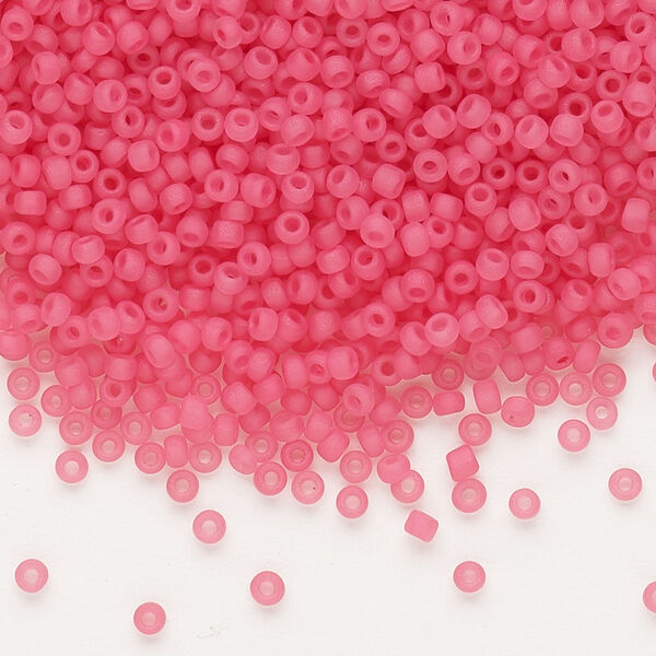 Seed bead, Dyna-Mites™, glass, pkg/1/2kg, #11 round, translucent inside dyed color matte pink, (210MA 11/0 RR). image number 0