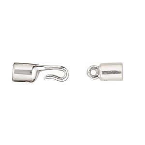 Cord end, hook-and-eye, sterling silver, 25x5.5mm. Sold per 2-piece set.