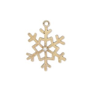 Charm, quartz crystal (natural) and antiqued brass, 22x19mm single-sided snowflake. Sold per pkg of 2.
