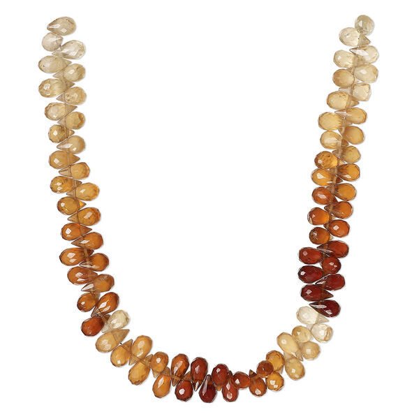 Bead, hessonite garnet (natural), shaded, 7x4mm-8x4mm hand-cut top-drilled faceted teardrop, B+ grade, Mohs hardness 7 to 7-1/2. Sold per 8-inch strand, approximately 75 beads. image number 0