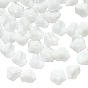 Bead 1pkg80, Czech pressed glass, opaque white, 8.5x6.5mm flower.