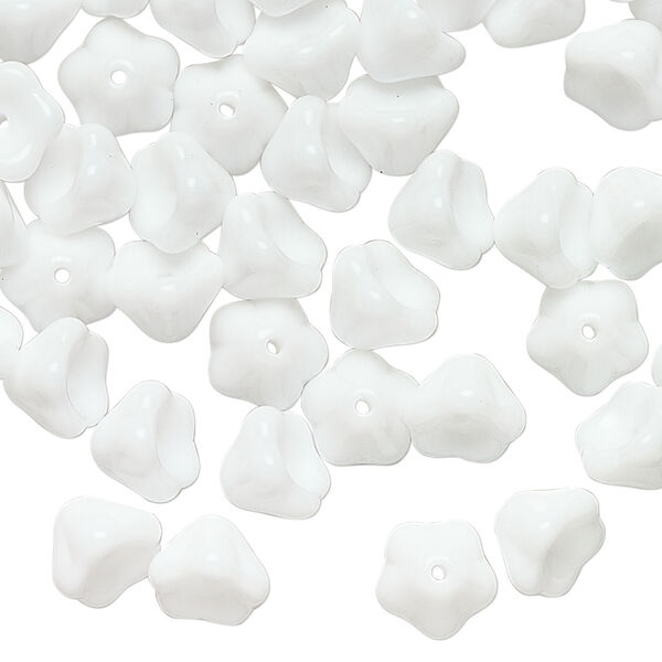 Bead 1pkg80, Czech pressed glass, opaque white, 8.5x6.5mm flower. image number 0