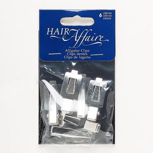 Hair clip, alligator, silver-finished steel, 22x13mm open rectangle and 33x13mm. Sold per pkg of 6.