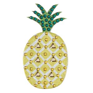 Transfer, yellow / green / silver, pkg/1, 2 x 1-inch pineapple sticker.