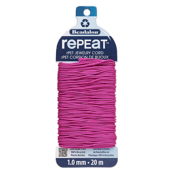 Cord, Beadalon® RePEaT™, recycled polyethylene, fuchsia, 1mm, 100-pound test. Sold per 20-meter card. image number 0