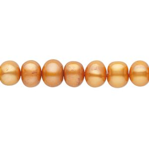 Pearl, cultured freshwater (dyed), copper, 5-6mm semi-round, C- grade, Mohs hardness 2-1/2 to 4. Sold per 16-inch strand.