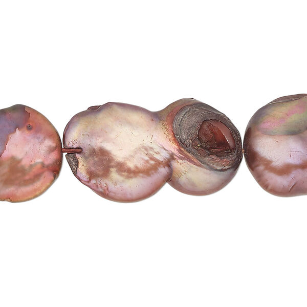 Pearl, cultured freshwater pearl (dyed), cranberry, 21x13mm-28x16mm double flat round, Mohs hardness 2-1/2 to 4. Sold per 14-inch strand, approximately 15 beads. image number 0