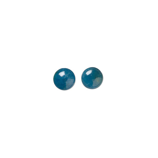 Cabochon, blue apatite (natural), 6mm calibrated round, B grade, Mohs hardness 5. Sold per pkg of 2. image number 0