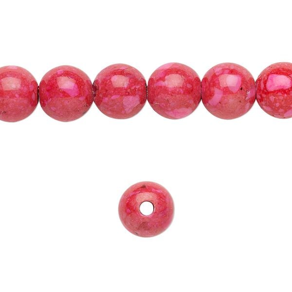 Bead, riverstone (dyed), dark pink, 8mm round, B grade, Mohs hardness 3-1/2. Sold per pkg of 10. image number 0