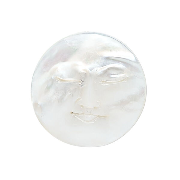 Cab 1pkg1 mother-of-pearl shell, 30mm round moon face, bleached image number 0