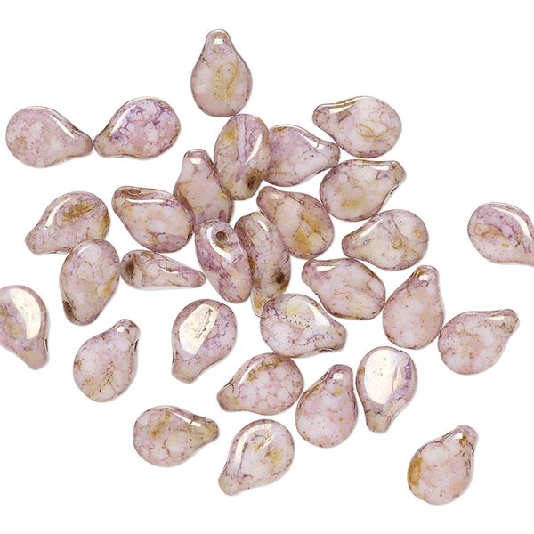 Bead, Preciosa Pip™, Czech pressed glass, marbled opaque purple, 7x5mm top-drilled pip. Sold per pkg of 30. image number 0