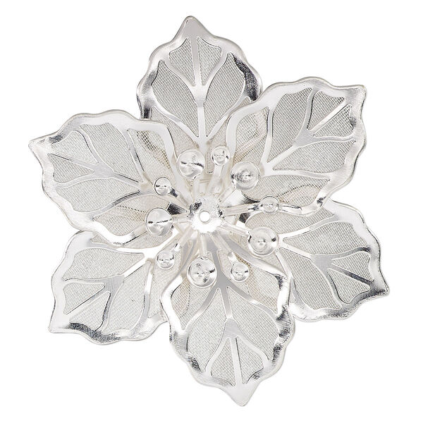 Component, silver-finished steel, 51.5x46mm single-sided flower. Sold per pkg of 2. image number 0
