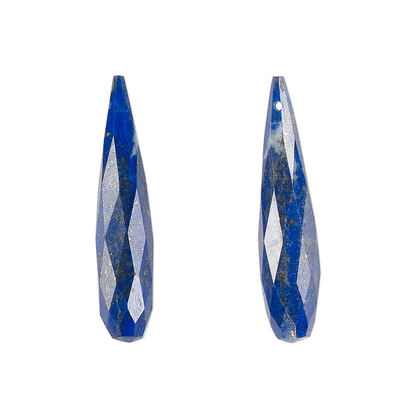 Bead, lapis lazuli (natural), 28x6mm top-drilled faceted hand-cut teardrop, B grade, Mohs hardness 5-6. Sold per pkg of 2. image number 0