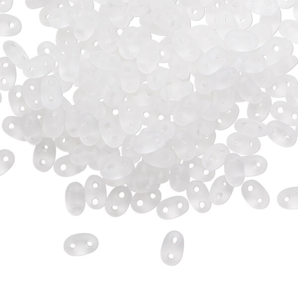 Seed bead, Preciosa Twin™ Czech glass, pkg/10g, 5x2.5mm oval, translucent matte clear, (00050). image number 0