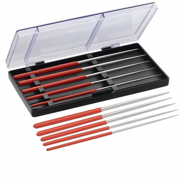 Beading awl, steel and plastic, red, 2-4mm with 5-3/4 x 3 x 3/4 inch case. Sold per 5-piece set. image number 0