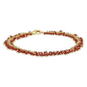 Bracelet, carnelian (dyed / heated) and gold-finished brass, 8mm wide with 2mm faceted round, 7-1/2 inches with lobster claw clasp. Sold individually.