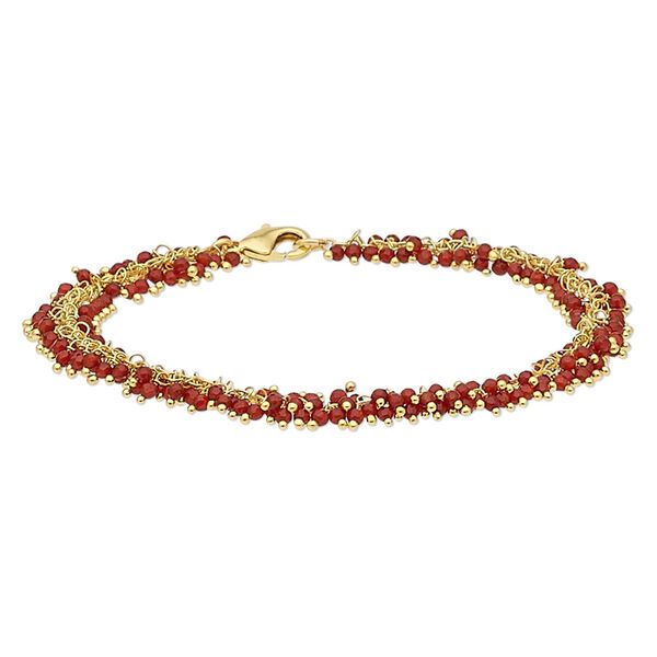 Bracelet, carnelian (dyed / heated) and gold-finished brass, 8mm wide with 2mm faceted round, 7-1/2 inches with lobster claw clasp. Sold individually. image number 0