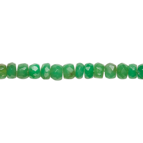Bead, chrysoprase (natural), 5x3mm-6x5mm hand-cut faceted rondelle, B- grade, Mohs hardness 6-1/2 to 7. Sold per 14-inch strand, approximately 110 beads. image number 0