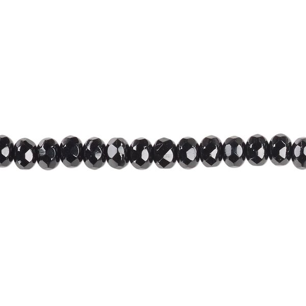 Bead, Czech fire-polished glass, jet, 5x4mm faceted rondelle. Sold per 15-1/2" to 16" strand. image number 0