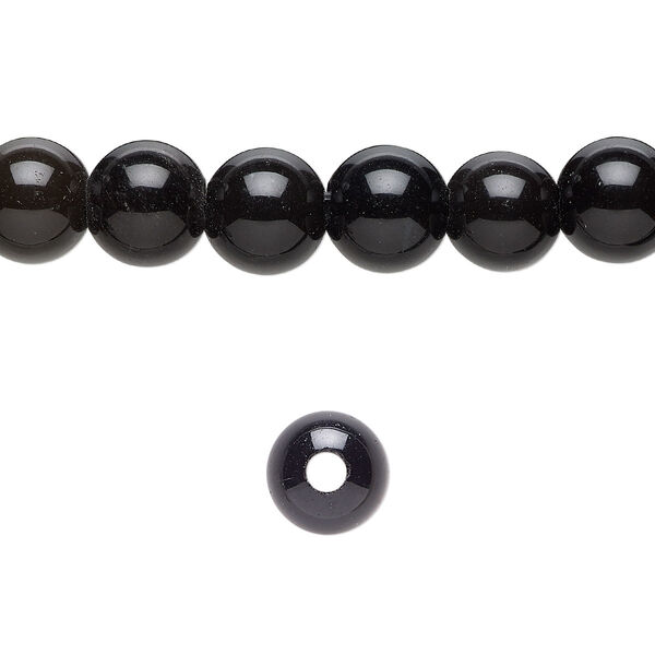 Bead, black obsidian (natural), 8mm round, B grade, Mohs hardness 5 to 5-1/2. Sold per pkg of 10. image number 0