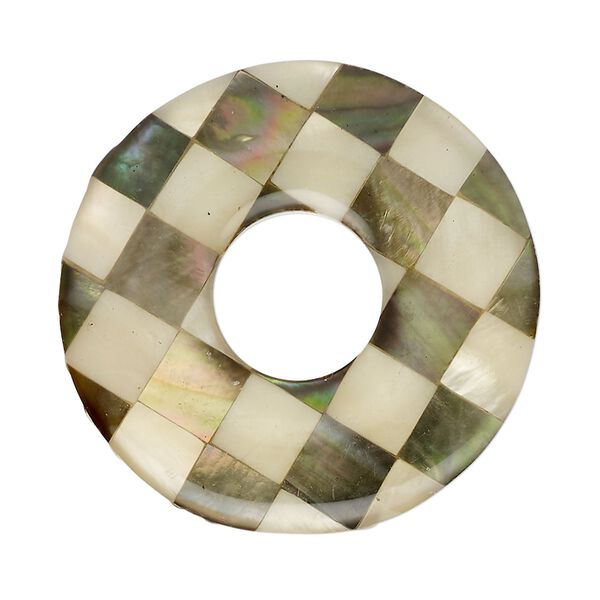 Focal, black lip shell / gold lip shell / mother-of-pearl shell (assembled), 34-35mm single-sided donut, Mohs hardness 3-1/2. Sold individually. image number 0