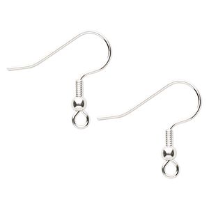 Ear wire fishhook 1pkg1000, 21mm / 3mm ball / 4mm coil / open loop, 21 gauge silver-finished stainless steel 500 pair