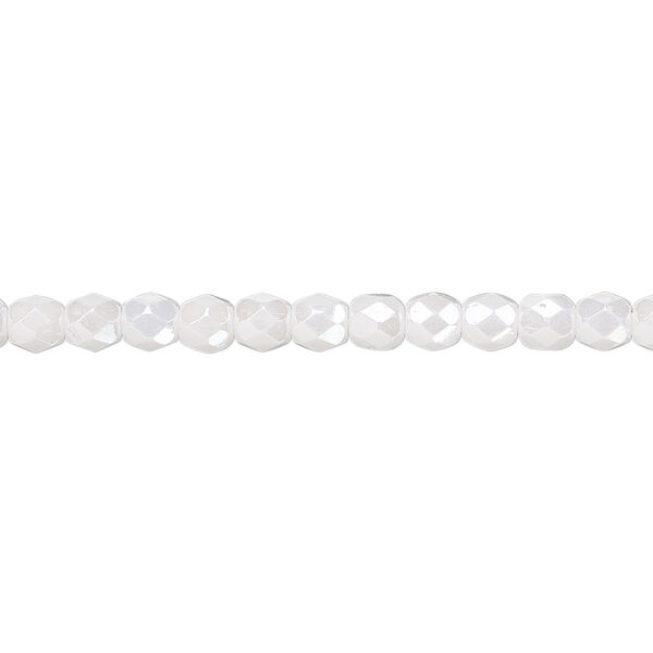 Bead, Czech fire-polished glass, opaque alabaster snow white luster, 4mm faceted round. Sold per 15-1/2" to 16" strand. image number 0