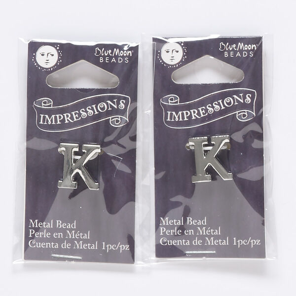 Bead, silver-finished "pewter" (zinc-based alloy), 13x12mm top-drilled alphabet letter "K" with 2mm hole. Sold per pkg of 2. image number 0
