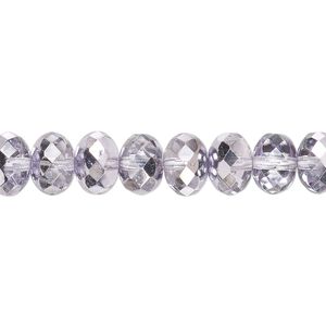 Bead, Czech fire-polished glass, translucent metallic lilac, 9x5mm faceted rondelle. Sold per 15-1/2" to 16" strand.