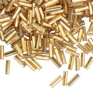 Bead, Preciosa Ornela Czech glass, bugle bead, pkg/500g, 1/4 inch, silver-lined transparent topaz, (17050).