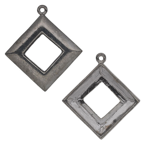 Focal, Almost Instant Jewelry®, gunmetal-plated pewter (tin-based alloy), 30mm open diamond with 20mm square ring setting. Sold individually. image number 0