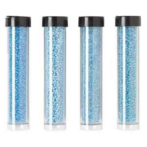 Seed bead assortment, Ming Tree™, glass, pkg/(4) 4 x 3/4 inch vials, #11 round, opaque and transparent rainbow luster teal, sky blue and turquoise blue.