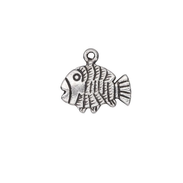 Charm, antique silver-plated "pewter" (zinc-based alloy), 17x13mm double-sided fish. Sold per pkg of 20. image number 0