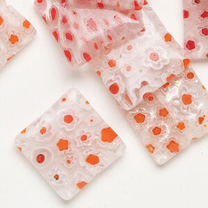 Millefiori glass 1pkg2oz, puffed square bead translucent multicolored 17-18mm