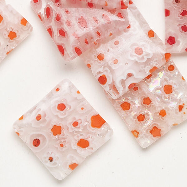 Millefiori glass 1pkg2oz, puffed square bead translucent multicolored 17-18mm image number 0