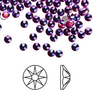 Flat back 1440pk fuchsia shimmer foil back, Swarovski® 3-3.2mm rose round SS12 2088
