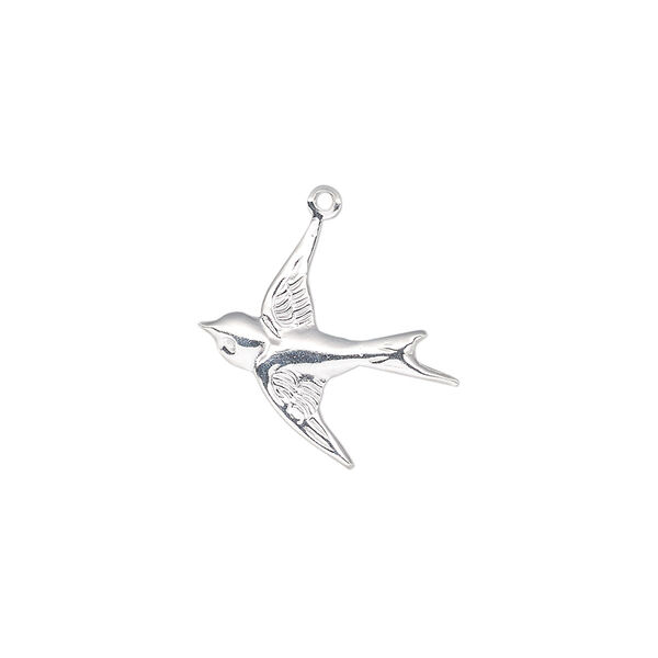 Charm, sterling silver, 18x17mm single-sided flying bird. Sold per pkg of 2. image number 0