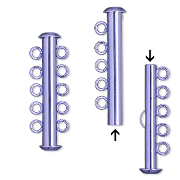 Clasp, 5-strand slide lock, electro-coated brass, purple, 31x6mm tube. Sold per pkg of 2. image number 0