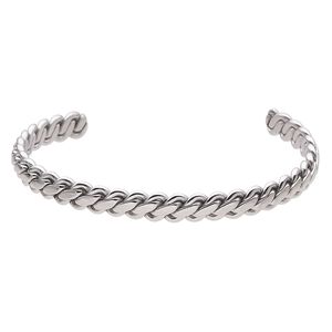 Bracelet, cuff, stainless steel, 7mm wide braided, 8 inches. Sold individually.