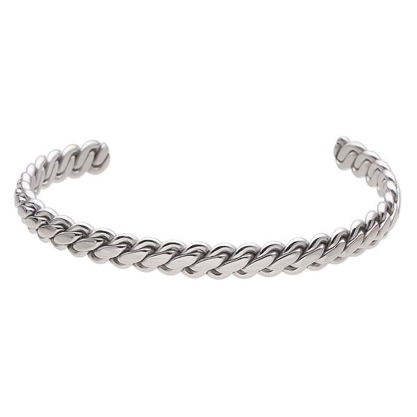 Bracelet, cuff, stainless steel, 7mm wide braided, 8 inches. Sold individually. image number 0