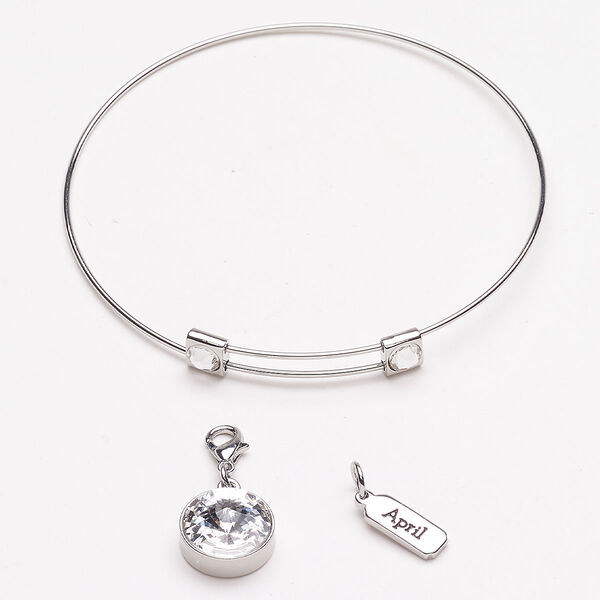 Bracelet and charm "pewter" zinc-based alloy steel 3pk 8-inch bangle, silver finish clear image number 0