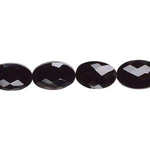 Black onyx 1pkg10, hand-cut faceted puffed oval bead 12x8x7mm-13x9x7mm