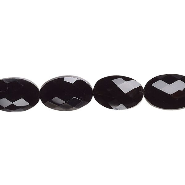 Black onyx 1pkg10, hand-cut faceted puffed oval bead 12x8x7mm-13x9x7mm image number 0
